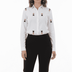 Camasa Dama , Alba cu Broderie Model Geometric Colorat