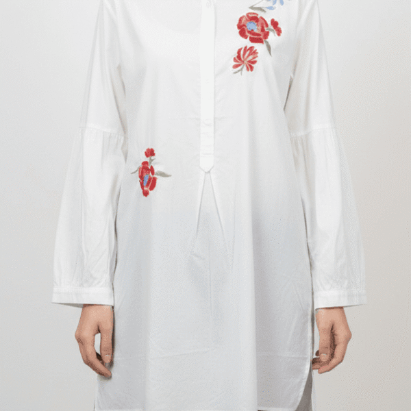 Camasa Dama , Alba cu Broderie Model Floral