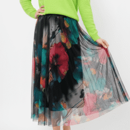Fusta Neagra din Tul-Imprimeu Floral
