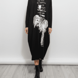 Rochie Midi Neagră, Design contemporan cu imprimeu