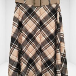 Fustă bej cu model tartan și curea