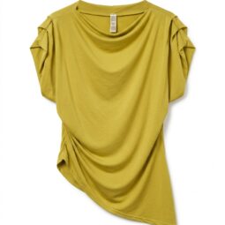 Tricou de culoare măslinie cu detalii pliate pe umeri