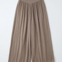 Pantaloni cropped în nuanță bej, cu talie largă