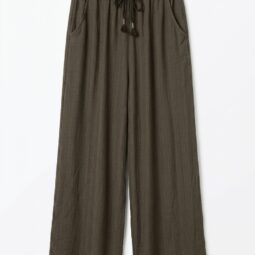 Pantaloni largi cu elastic și șnur, culoare olive