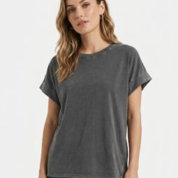Tricou gri cu mâneci scurte pentru femei
