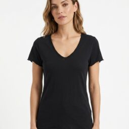 Tricou negru cu decolteu în V pentru femei