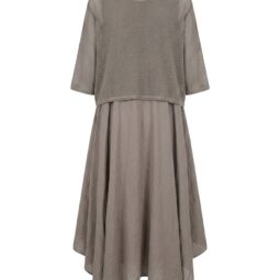 Rochie lungă cu bluză din plasă, nuanță bej