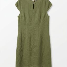 Rochie verde deschis, fără mâneci, cu detalii elegante la spate