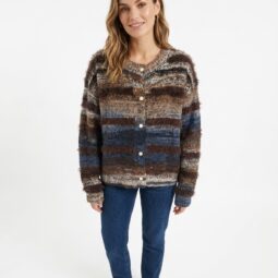 Pulover călduros cu dungi, stil casual, pentru femei