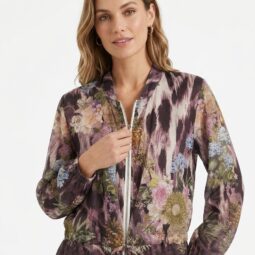 Jachetă florală cu fermoar, model elegant și modern