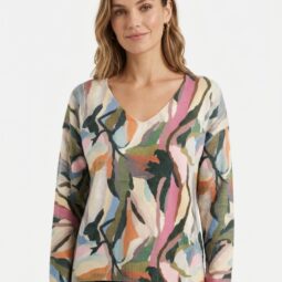 Pulover cu model floral colorat pentru femei