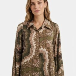 Camasa elegantă cu imprimeu Paisley, nuanțe Burgundy și Crem
