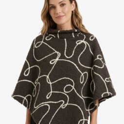 PONCHO din material moale cu model alb pe fond închis